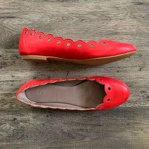 Loft red scalloped flats size 8 womens